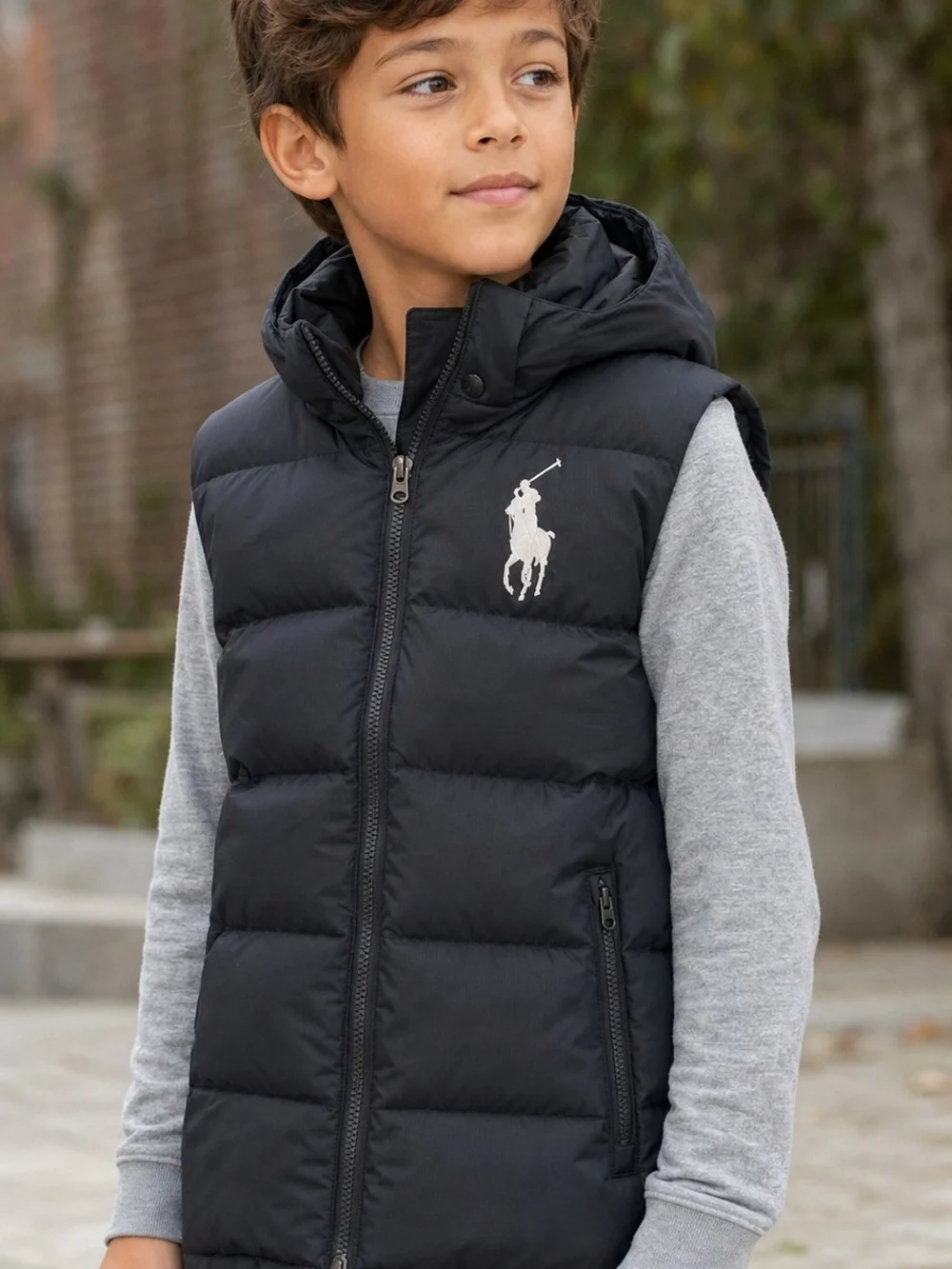 Polo by Ralph Lauren Black Hooded Puffer Vest with White Logo